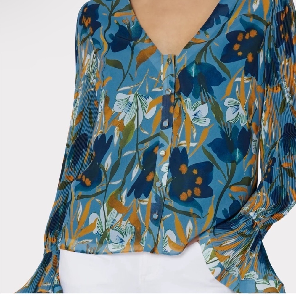 Milly Teal and Mustard Floral Blouse
